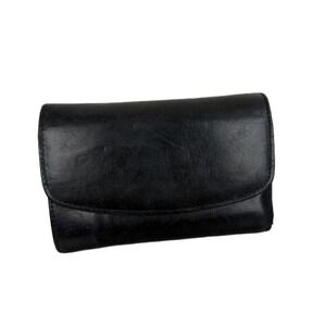 Vintage Coach Leather Wallet Black Tri Fold Snap Brass Cards Cash ID Classic